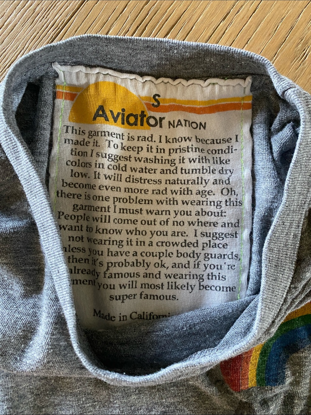 Aviator Nation Gray Tee with Rainbow Graphic - Picture 2 of 5